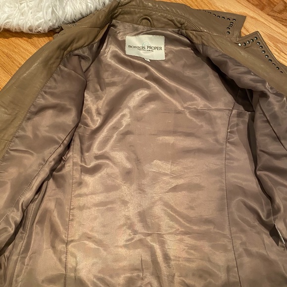 Boston Proper Tan Leather Studded Moto Jacket - Picture 6 of 12